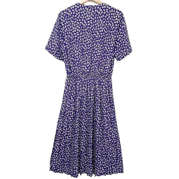 VTG 80s Leslie Fay Shirtwaist Dress Size 10 Pleated Skirt Geometric Modest - Picture 6 of 9